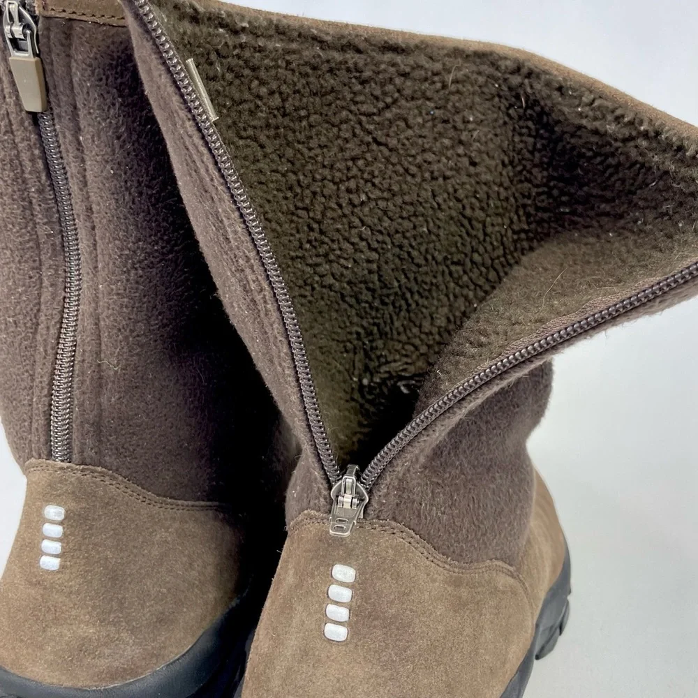Lands‎ End Snow Boots Mens 11D Brown Suede Sherpa Lined Back Zip Winter